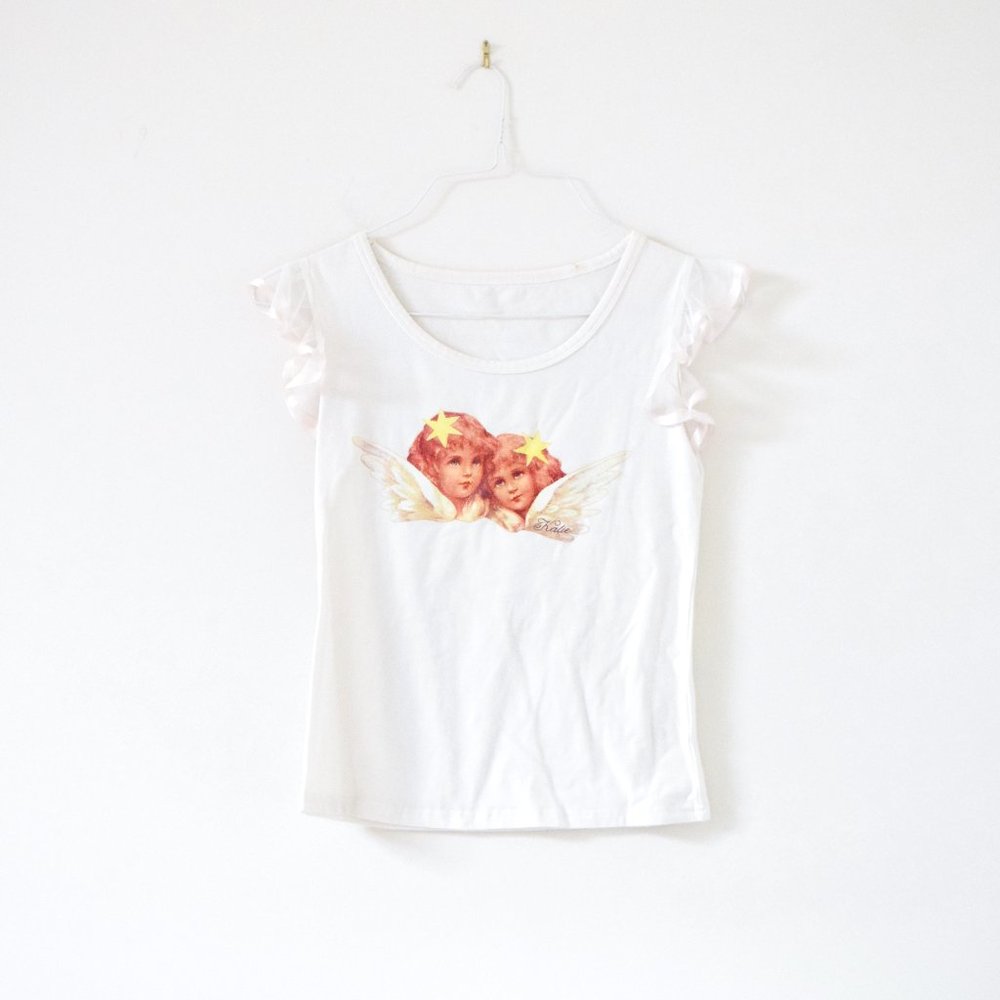 BROWNY JAPAN Angel Cherub Ruffle Flutter Tulle Custom T-shirt | Size XS